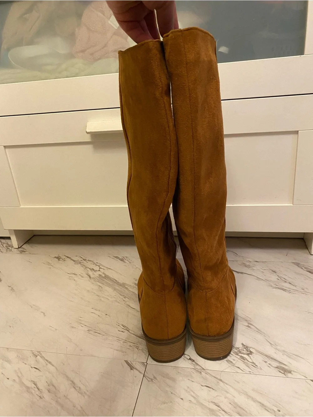 SHEIN Tan Suede Over-the-Knee Low Block Heel Boots